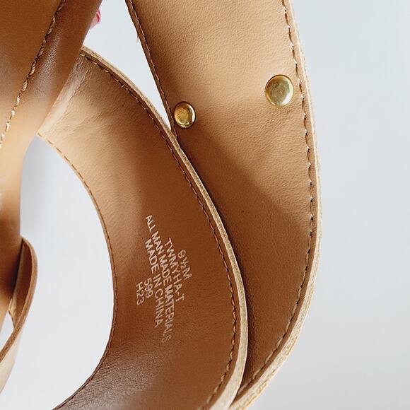 Tommy Hilfiger Tan Faux Suede Leather Cork Wedge Sandals with Gold Logo Size 9.5 - Picture 4 of 9